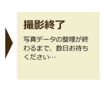 撮影終了 写真データの整理が終わるまで、数日お待ちください…